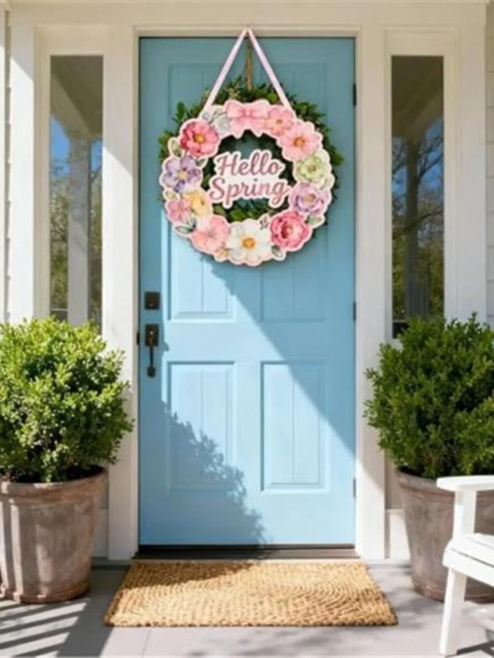 Wooden Spring Wreath with Hollow Floral Design 12 Inch Easter Welcome Sign